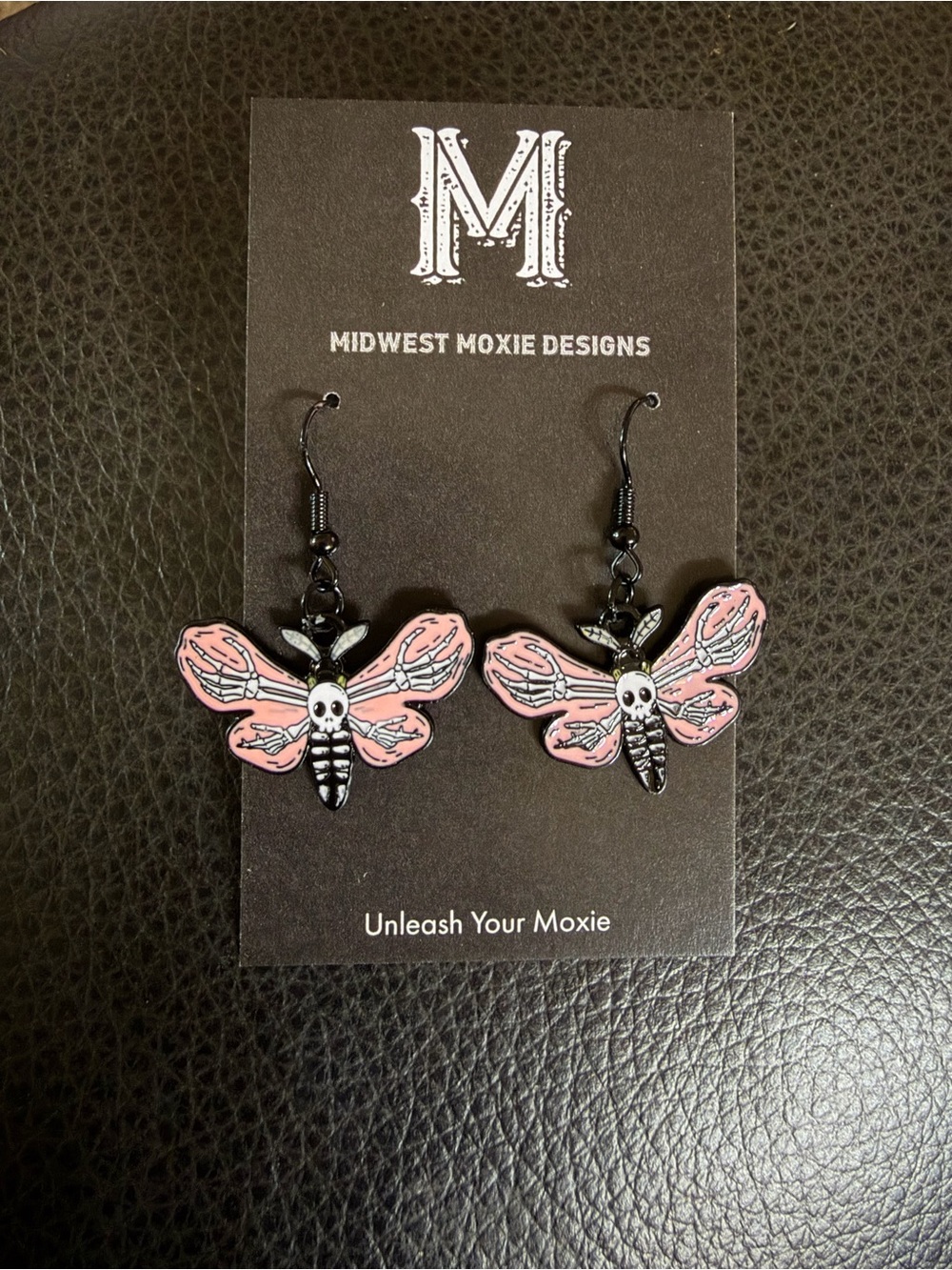 Pink Skull Moth Earrings